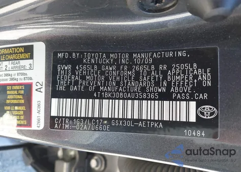 2010 Toyota Avalon Limited из США, поврежденный, VIN 4T1BK3DB0AU358365